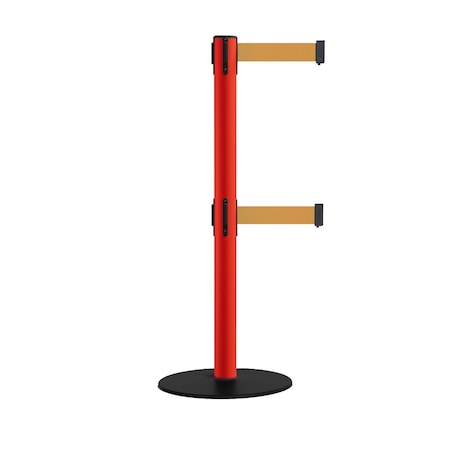 Retractable Dbl Belt 2.5 Red Post , Low Base, 11' Brown Belt